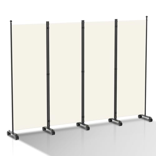 Fogmiea Parawan na kółkach, elastyczny, 4-częściowy, ochrona prywatności, 228 x 181 cm, regulowana, ochrona przed wzrokiem, ochrona przed wiatrem, ścianka działowa do ogrodu, mebli łazienkowych, biur