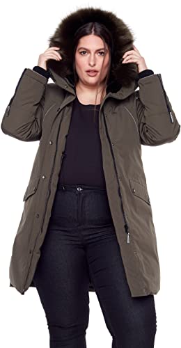 Alpine North Women’s Navy Vegan Down Long Parka Jacket (Plus Size) - Water Repellent, Windproof, Insulated Winter Coat With Faux Fur Hood,Olive, X3X-Large #TOP7