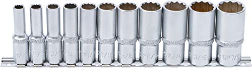 Juego De Llaves De Vaso 12 Caras, Largas | Entrada 10 Mm (3/8") | Medidas En Pulgadas | 11 Piezas