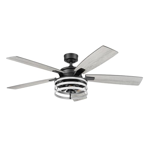 Honeywell Ceiling Fans Carnegie, 52 Inch Industrial Style Indoor LED Ceiling Fan with Light, Remote Control, Dual Mounting Options, 5 Dual Finish Blades, Reversible Airflow - 51855-01 (Matte Black) - image 1