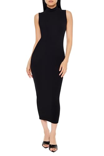 Forever 21 Women's Ribbed Knit Mock Neck Midi Dress, Black