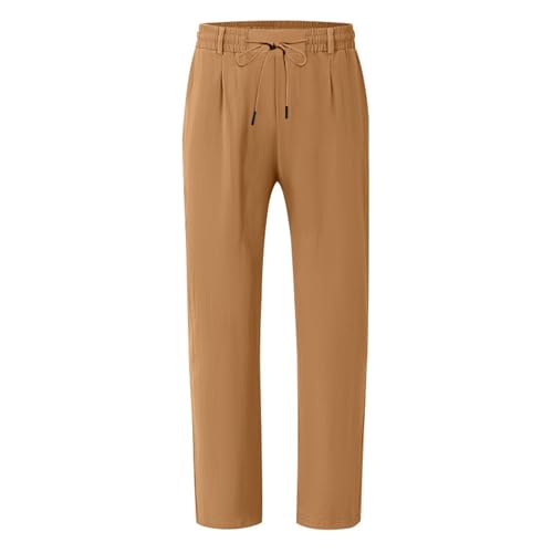 Casual Lounge Daily Pants for Men Cotton Linen Elastic Waist Hawaii Beach Trousers Wide Leg Drawstring Traveling Pant3