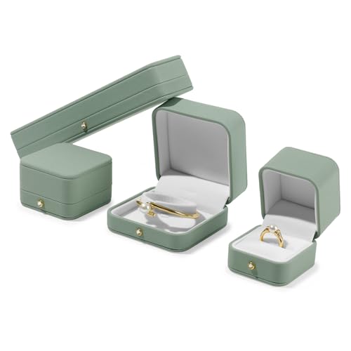 Green Leather Ring Gift Box Jewelry Gift Box Small Ring Case for Engagement,Proposal,Wedding,Birthday Gifts(Green)