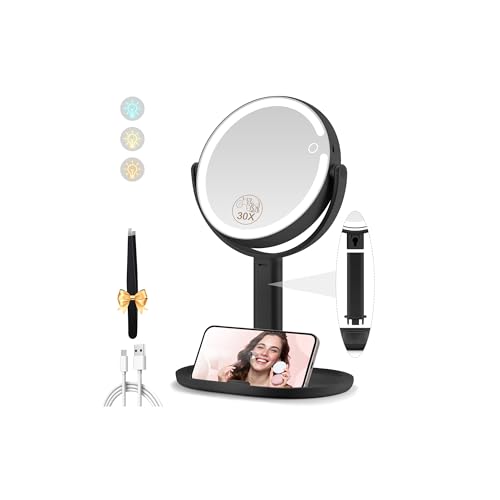 MOMOKUBA Makeup Mirror with Lights, Double Sided 1x/30x Magnifying Mirror