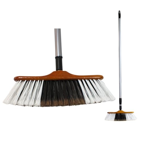 Keroppa, Pack Escoba Blanca Parquet + Palo Telescópico 1,1-2 m., Cepillo para Parquet, Tarima, Maderas, Filamentos Sintéticos, Palo Universal Ajustable y Regulable