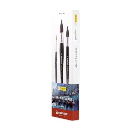 Image of Escoda | Watercolour | Artist Set Alvaro Castagnet 2 | Size 14 /18 | 3 Brushes | Synthetic Tame + Tendo | Round mop + Round Pointed