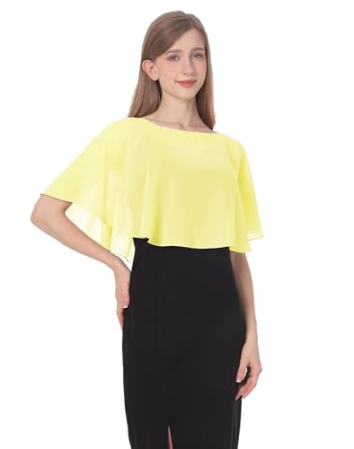 Baoqiya Wedding Capes Bridal Capelet Chiffon Lace Shrug Shawls and Wraps for Evening Dress (Yellow)
