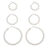 TEHAUX Pendientes de Aro Colgante de Perla Redonda 8 MM en Plata 3 Pares para Mujer y Niñas para Uso Diario y Celebraciones Tamaños 3 CM, 4 CM y 6 CM