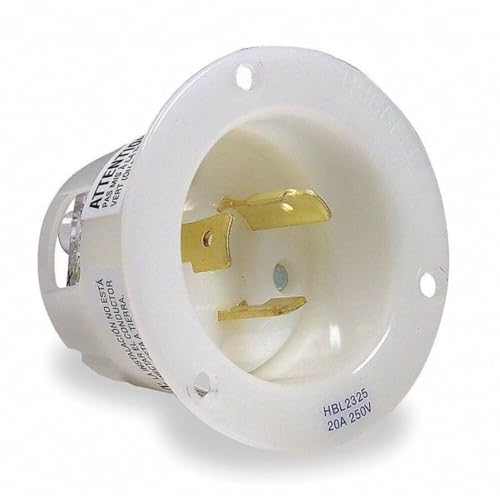 Locking Devices, Twist-Lock, Industrial, Flanged Inlet, 20A 250V, 2-Pole 3-Wire Grounding, L6-20P, Screw Terminal, White