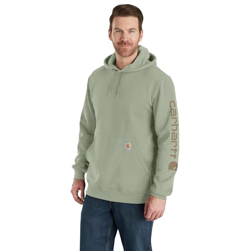 Carhartt Men's Midweight Signature Sleeve Logo Hooded Sweatshirt, Sage, L