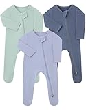 Slumber Buddy Baby Footie Pajamas Newborn Sleepers 0-3 Months for Boy, Rayon Made from Bamboo Double Zipper Zip Up Onesies Clothes with Mitten Cuffs Unisex Gender Neutral Viscose