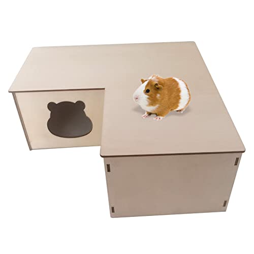 Maison en bois naturel pour hamster - Cage petits animaux, jouet à mâcher hérisson et gerbille - 5