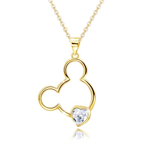 Gold Cute Necklace for Girls Teens Women - Sterling Silver Hypoallergenic Cubic Zirconia Mouse Pendant Necklace Adjustable Dainty Lovely Necklace Fashion Jewelry Adorable Gifts for Christmas Daughter