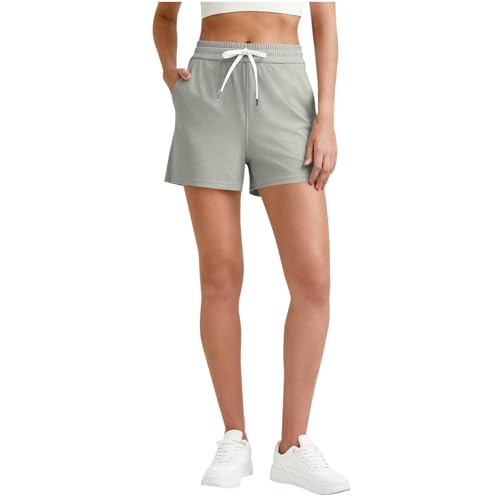 BFSWL Pantalones cortos deportivos para mujer, hasta la rodilla, pantalones cortos con goma elástica, pantalones cortos de verano, pantalones cortos para el tiempo libre, pantalones cortos para correr