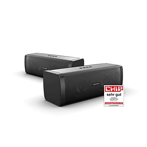 DOCKIN D Fine+ 50 Watt Stereo Hi-Fi Bluetooth Speaker - Lautsprecher 2er Set für Stereo Link Funktion, starker Akku für 14 Stunden Musikwiedergabe & PowerBank (9000mAh), aptX