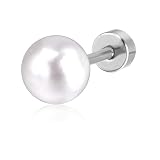UZYXC Juego de 4 Pares de Pendientes de Perlas para Piercing de Acero 304L (3/4/5/6mm) – Tuerca Plana para Hélix, Lóbulo – Joya Hipoaiergénica Regalo para Mujeres y Niñas