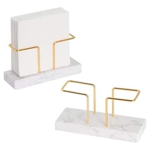 2 Pack Cocktail Napkin Holder for Table,Coffee Filter Holder,Natural Marble Napkins Holder with Metal Wire,Modern Tissue Paper Dispenser for Dining Table Bar Kitchen (for 5.3 x 5.3 inches napkin) Cover