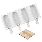 SAKOLLA Popsicle Silicone Mold, Ice Pop Mold, Silicone Ice Cream Mold with 50 Wooden Sticks