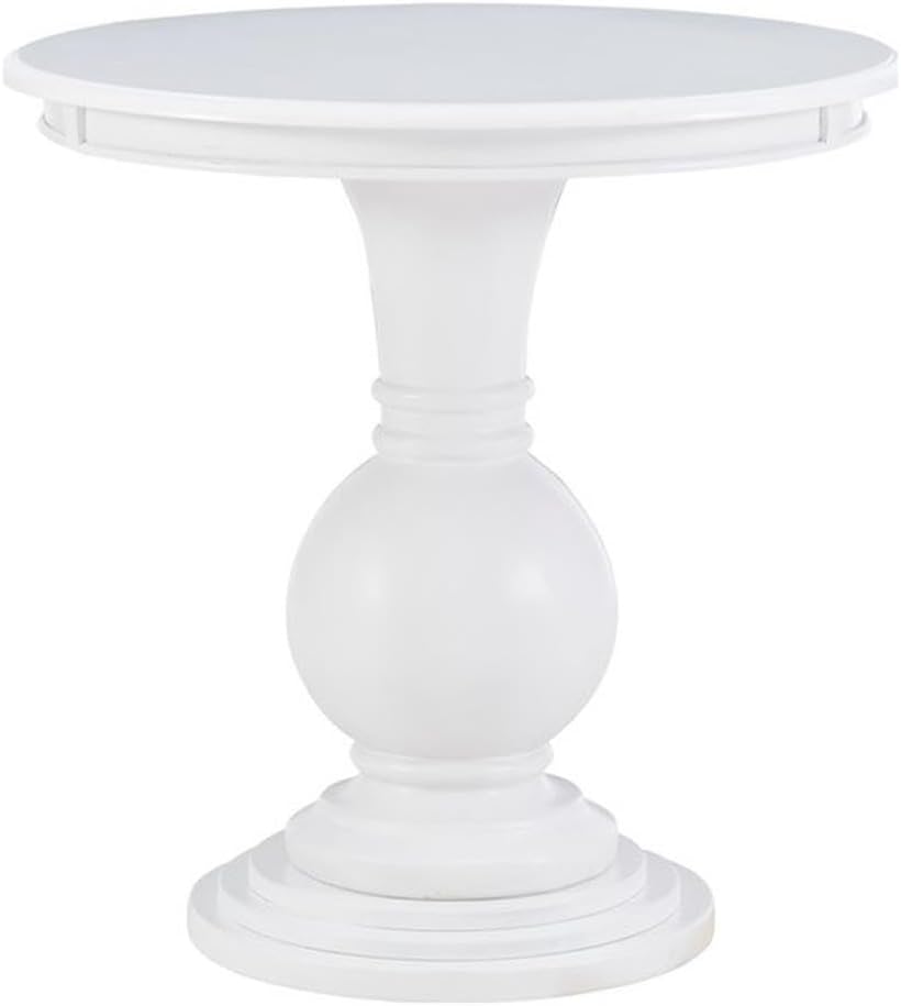 Pemberly Row Round Wood Accent Table, 26 in Height, MDF with Birch Veneer and Solid Wood, White Finish, Pedestal Base Design, Transitional Style Living Room or Bathroom Side Table