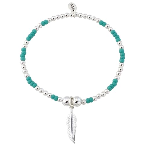 Image of Trink Sterling Silver Beaded Tribal Angel Feather Charm Bracelet Turquoise Color