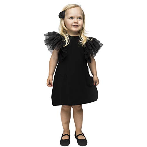 The Tiny Universe Girl Dress Baby Toddler, With Huge Layered Tulle Sleeves Wings - Perfect Party Outfit, Special Occasions Black #TOP9
