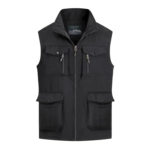 MeiLayM Herren Outdoor Weste mit Vielen Taschen Schnelltrocknende Freizeitweste Leicht Anglerweste Sommer Atmungsaktiv Ärmellose Jacke Sport Multifunktionsweste Camping Fotografie Weste Schwarz,XXL