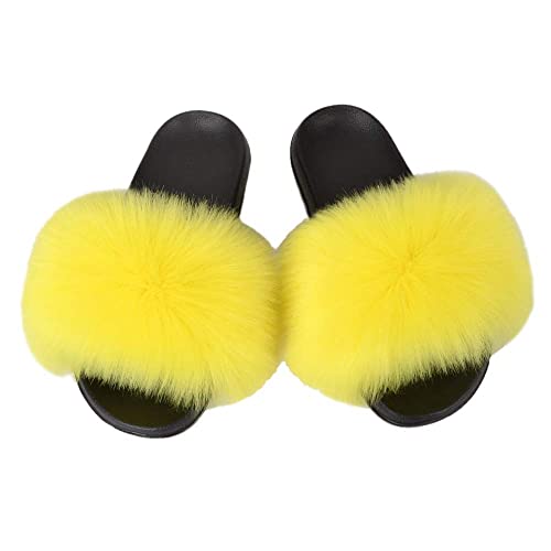 Image of MH Bailment Womens Furry Fluffy Slippers Faux Fur House Slippers Open Toe Fuzzy Slides Soft Flat Slip On Sandals for Indoor Outdoor