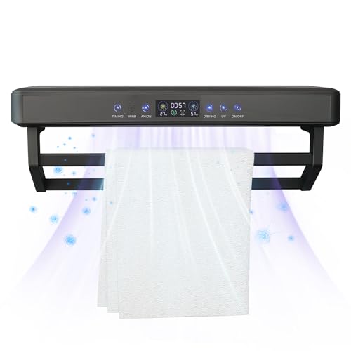 Electric Towel Warmer Rack with Touch Screen, Wall Mounted Energy-Saving Heated Towel Warmer with Air Purification and Drying Function, Bathroom Heated Towel Rack for Bathroom, Spa, Hotels, Grey