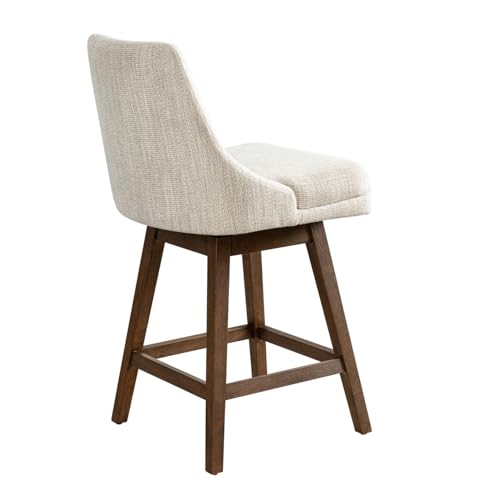 Armen Living Branson Modern Farmhouse Brown Solid Wood Upholstered 26" Counter Height Swivel Barstool with Beige Fabric Seat - Thumbnail 6