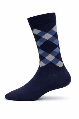 Image of Young Arrow Men's Full Length Crew Socks | 100% Pure Combed Cotton for Men - 168 Needle Premium Knit Argyle Pattern Multicolor Socks for Formal Casual Office Wear