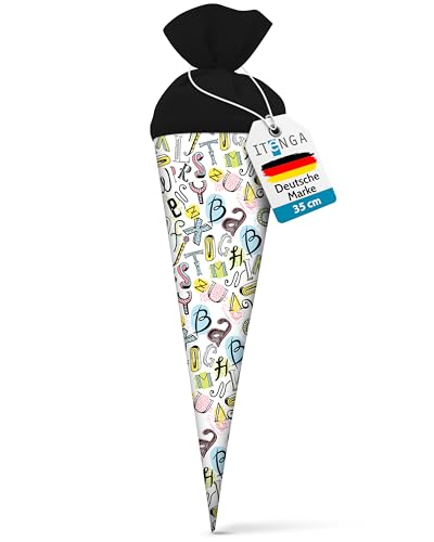itenga Geschwisterschultüte 35cm Motiv Formeln oder Buchstaben Geschenkverpackung kleine Schultüte für Schüler Studenten zum Schulstart Ausbildungsstart Studium (Motiv Buchstaben)