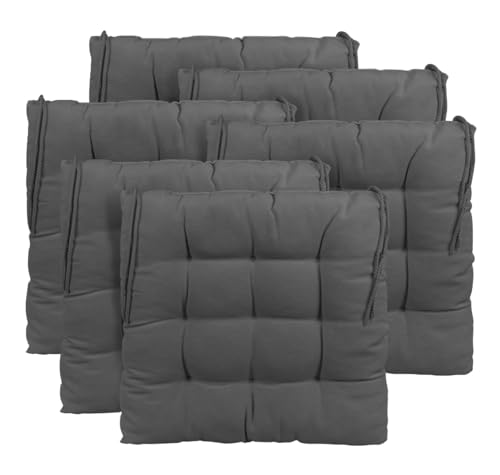 CHELY INTERMARKET Cojines Silla 40x40x7,5cm Pack 6 Unidades Relleno Mullido Gris 9 Pespuntes Acolchado Exterior Interior Decorativos Suaves Estables Lavables Terraza Jardín