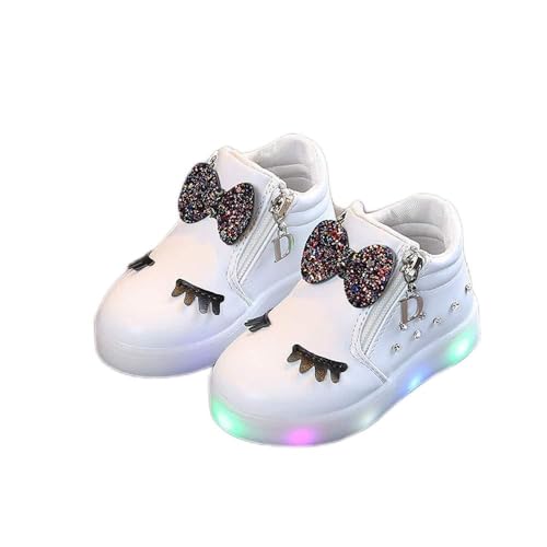 Egmy Toddler Kids Girls Baby LED Sport Baby Infant Bowknot Boots Shoes Crystal Luminous Shoes Fashion Party Sandals White, 12-18 Months
