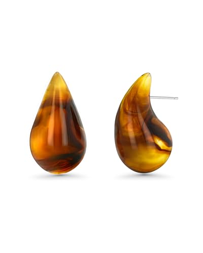 Brown Teardrop Water Drop Oval Chunky Colored Resin Tigers Eye Gemstone Statement Earrings for Women by SNGIA, Bold Drop Handmade Exaggerated Irregular Trendy Bohemian Stud Jewelry Gifts, Unique Dangling Baroque Stone Summer Beach Fashion Accessories, Round Vintage Thick Circular Nickle Free Huggies Hoop Earring.