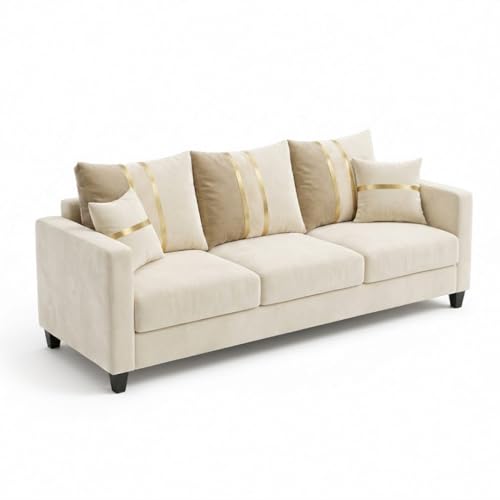 Image of Jester Plush Comfort Sofa | 3 Seater | Luxury Velvet Suede Fabric | Modern Living Room Sofa | Cream