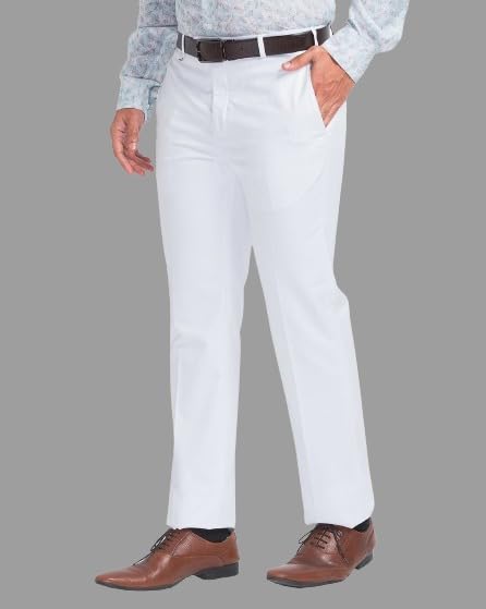Image of VILLAIN Solid Mid-Rise Stretchable Men's Formal Trousers