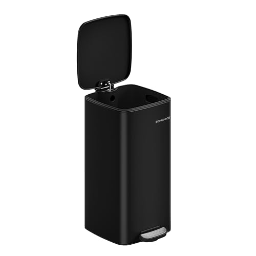La Mejor Lista de Tambos para Basura los más solicitados. 44 SONGMICS Cubo de Basura, Basurero de 30 L, con Cubeta Interior, Acero Inoxidable, Cierre Suave y Permanece Abierto, Negro Tinta MLTB593B01