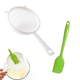 Sekfpnk Weißes Plastiksieb, Ausgestattet mit Grünem Silikonschaber, Kunststoff Sieb mit 14 cm Durchmesser, Geeignet zum Filtern von Joghurt, Obst, Sojamilch und Gemüse