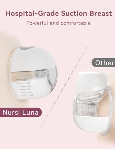 Nursi Luna Breast Pump Hands Free, Wearable Breast Pump with 2 Modes & 12 Levels, Double Electric Breast Pump Portable, Strong Suction Wireless Breast Pump, 24mm