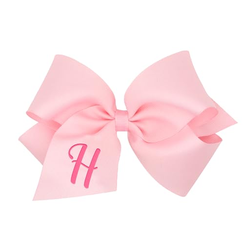 Wee Ones Girls' Initial It Monogram Hair Bows on a WeeStay No Slip Hair Clip, For All Ages and Hair Types, Light Pink Bow, King Size, Letter H