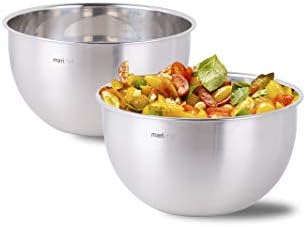 Mari Chef Mixing Bowl Set - 4-Piece Premium Quality Stainless Steel Bowls for Measuring, Prepping, Cooking, Baking and Serving - Space-Saving Stackable Containers for Salad, Pasta, Fruit and Dough