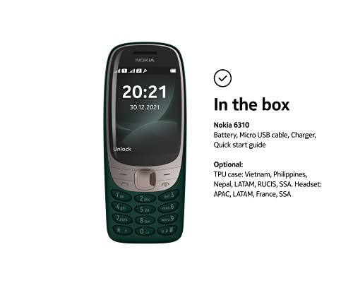 Nokia 6310 (2021) Dual-Sim 16Mb Rom + 8Mb Ram (Gsm Only | No Cdma) Factory Unlocked 2G Gsm Cell-Phone (Dark Green) - International Version #TOP6