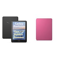 Kindle Colorsoft Essentials Bundle including Amazon Kindle Colorsoft (16 GB) - Black, Plant-Based Leather Case - Raspberry and Power Adaptor