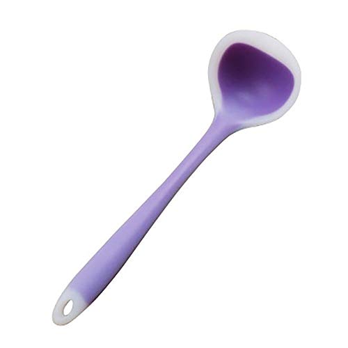 NiubiyaCsa High Temperature Resistance Soup Scoop Food Grade Silicone Non-stick Tablespoons Kitchen Clean Spoon Tableware Can Be Hung Up Color Purple
