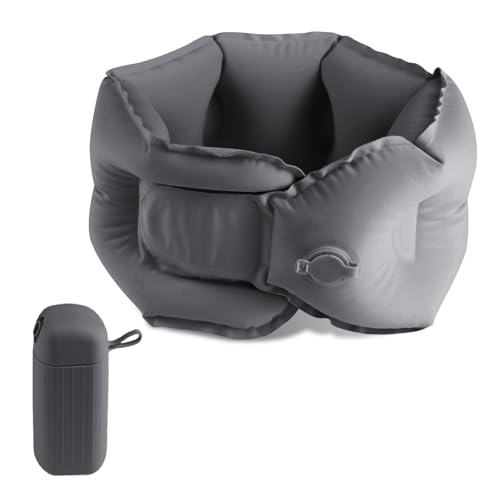 Berpupul Inflatable Travel Neck Pillow, U-Shape, Dark Gray Nylon, Portable