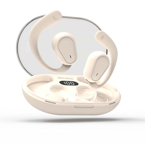 MAS CARNEY Open Ear Headphones M6, Wireless Bluetooth Earbuds with Adjustable Ear Hook, 300mAh Battery, LED Display, 20 Hours Playtime,Transparent Charging Box Design, Warm Yellow