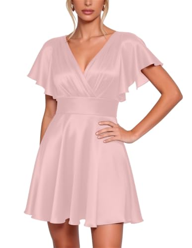 Robe de cocktail en satin rose pour fête d'ados : brillez en soirée avec le modèle KQW042