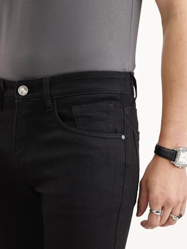 Image of WROGN Men's Cotton Blend Jeans | Solid | Slim Fit