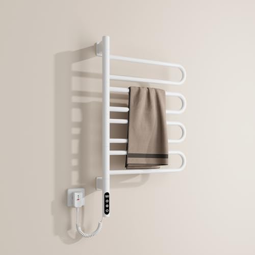 EMKE Toalleros eléctrico de baño Giratorio 180° 78 x 43 cm, Toallero eléctrico Inteligente WiFi, Secador de Toallas eléctrico, Blanco 170W