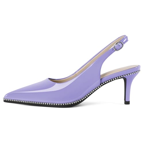 Image of YODEKS Slingback Heels for Women Pointy Toe Beaded Heels Close Toe Kitten Heel Pumps 2.5 Inch Stiletto Pumps Wedding Party Dressy Shoes